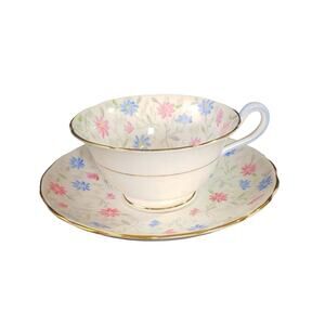 Vintage Copeland Grosvenor China Pink and Blue Floral Teacup and Saucer England